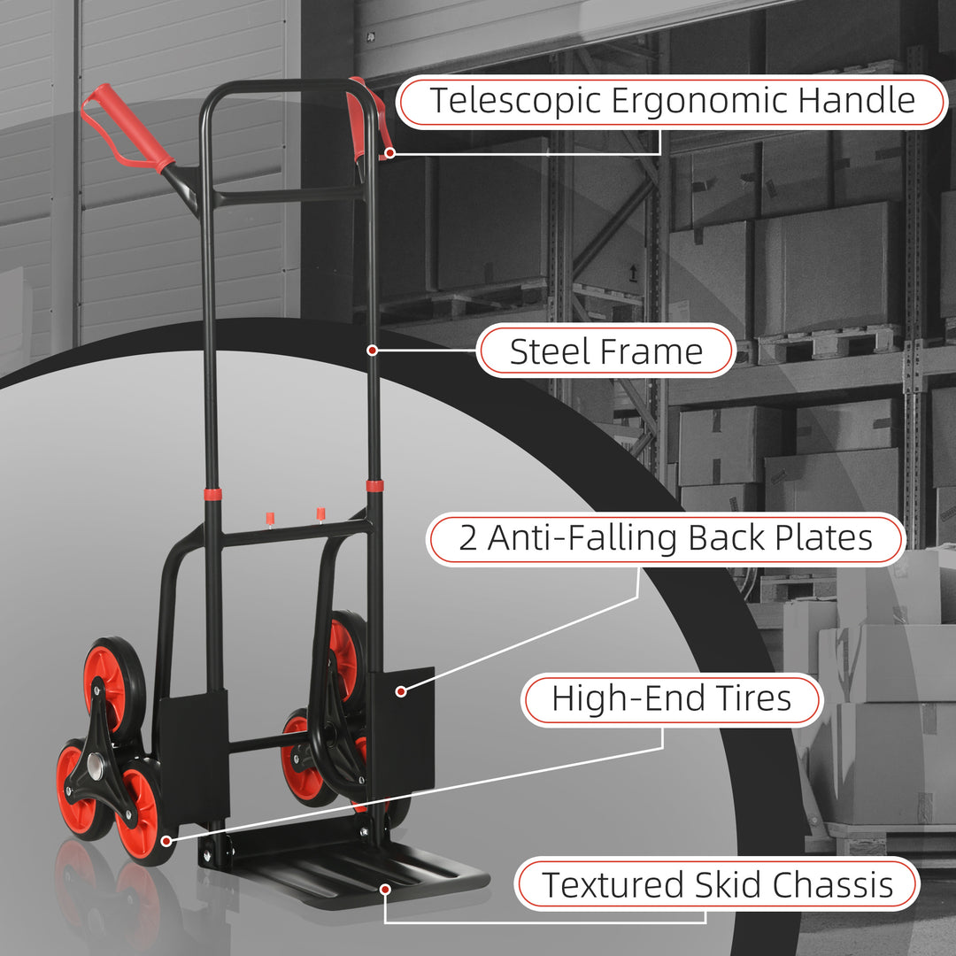 DURHAND Steel Climbing Handling Trolley w/Hand Trucks 6-Wheels Load Cart 150kg