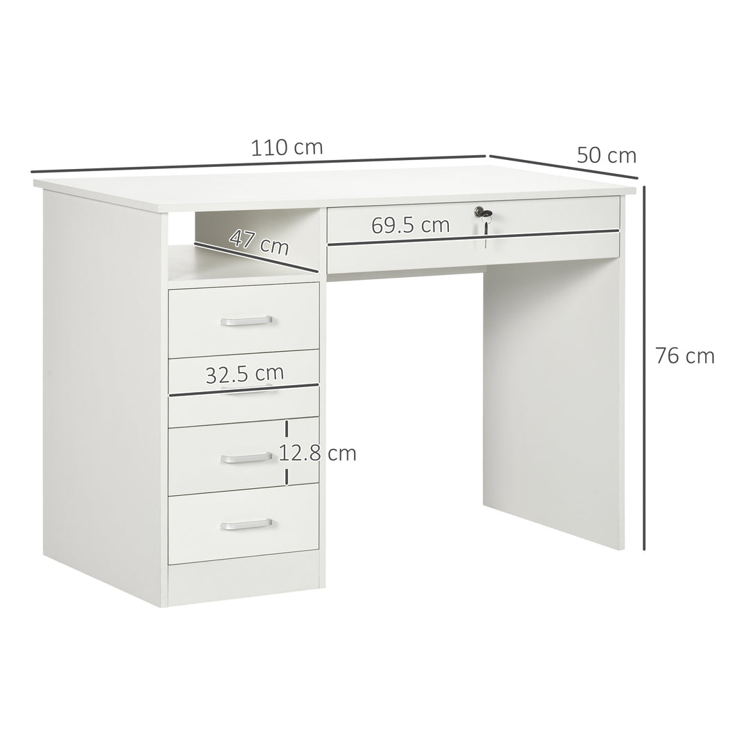 Computer Desk, Home Office Desk with Lockable Drawer, Storage Shelf for Study Bedroom, 110 x 50 x 76 cm, White