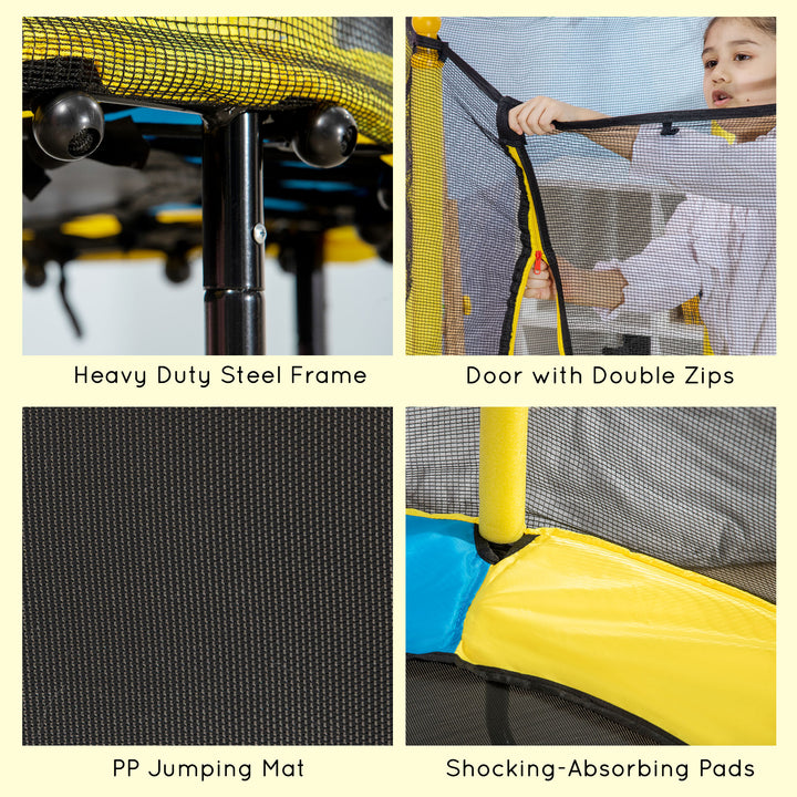 4.6FT / 55 Inch Kids Trampoline with Enclosure Safety Net Pads Indoor Trampolines for Child 1-10 Years Old, Yellow