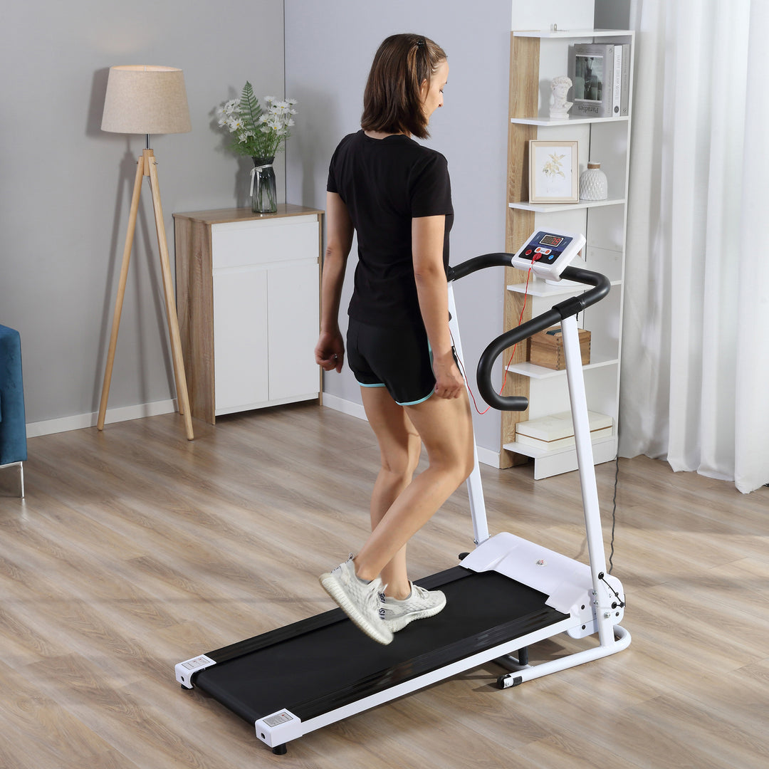 HOMCOM Steel Folding Motorized Home Treadmill w/ LCD Monitor White