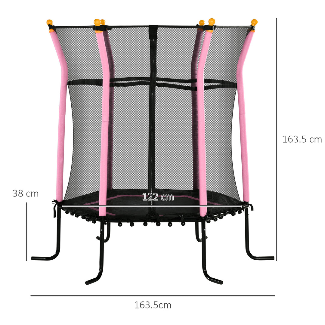 HOMCOM 5.2FT / 63 Inch Kids Trampoline With Enclosure Net Mini Indoor Outdoor Trampolines for Child Toddler Age 3 - 10 Years Pink