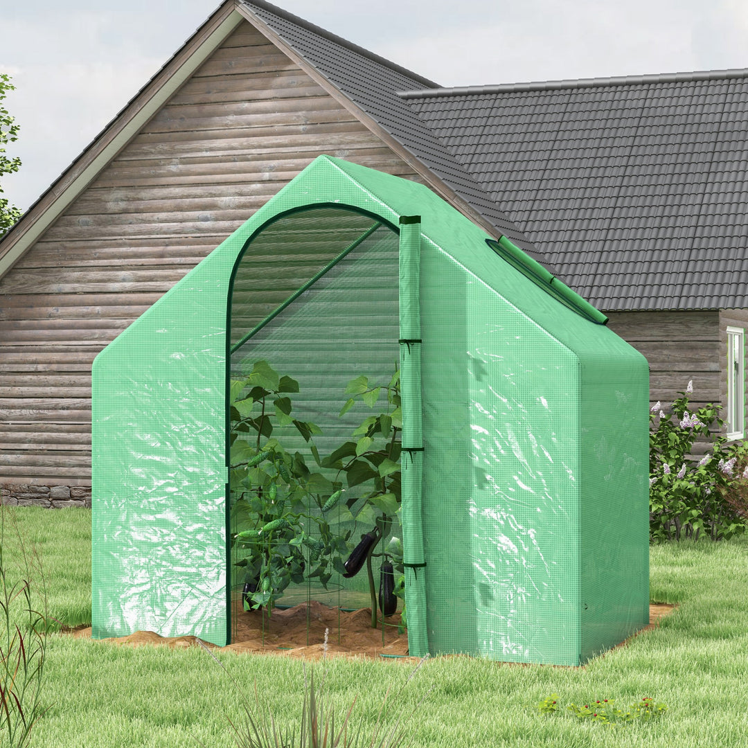 Outsunny Walk in Greenhouse Garden Grow House with Roll Up Door and Window, 180 x 100 x 168 cm, Green