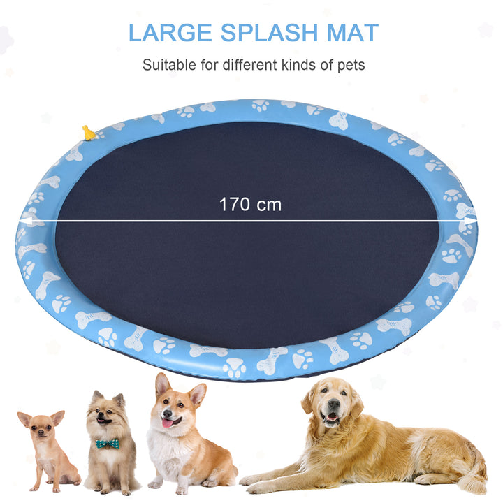 170cm Splash Pad Sprinkler for Pets Dog Bath Pool Water Game Mat Toy Non-slip Outdoor Backyard, Blue