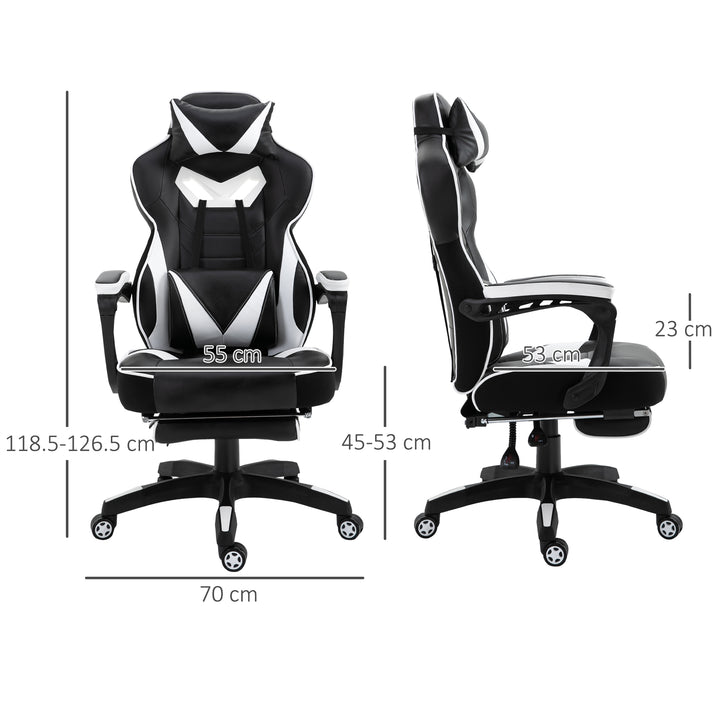 Vinsetto Ergonomic Racing Gaming Chair Office Desk Chair Adjustable Height Recliner with Wheels, Headrest, Lumbar Support, Retractable Footrest White