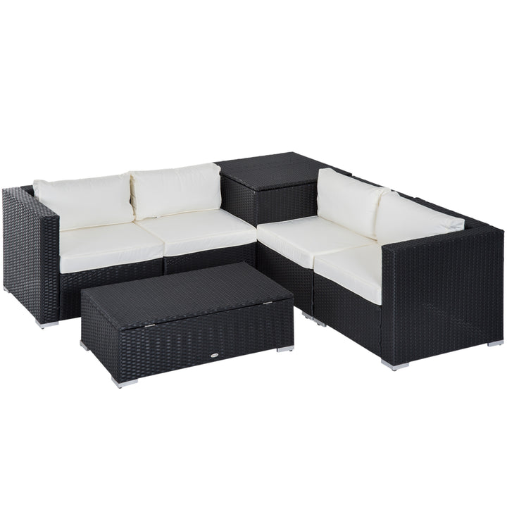 4-Seater Rattan Garden Corner Sofa Set Wicker 4 Seater Garden Weave Furniture w/ Cushion Black