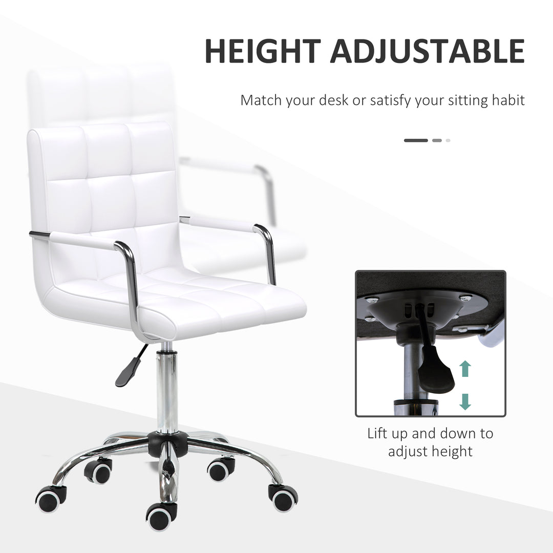 Vinsetto Mid Back PU Leather Home Office Desk Chair Swivel Computer Chair with Arm, Wheels, Adjustable Height, White