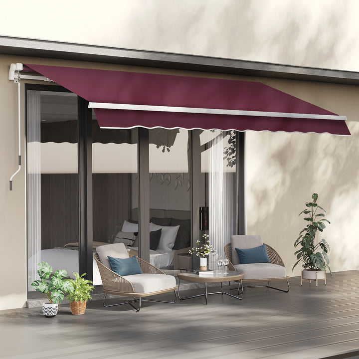 3x4m Garden Patio Retractable Manual Awning Window Door Sun Shade Canopy with Fittings and Crank Handle Wine Red
