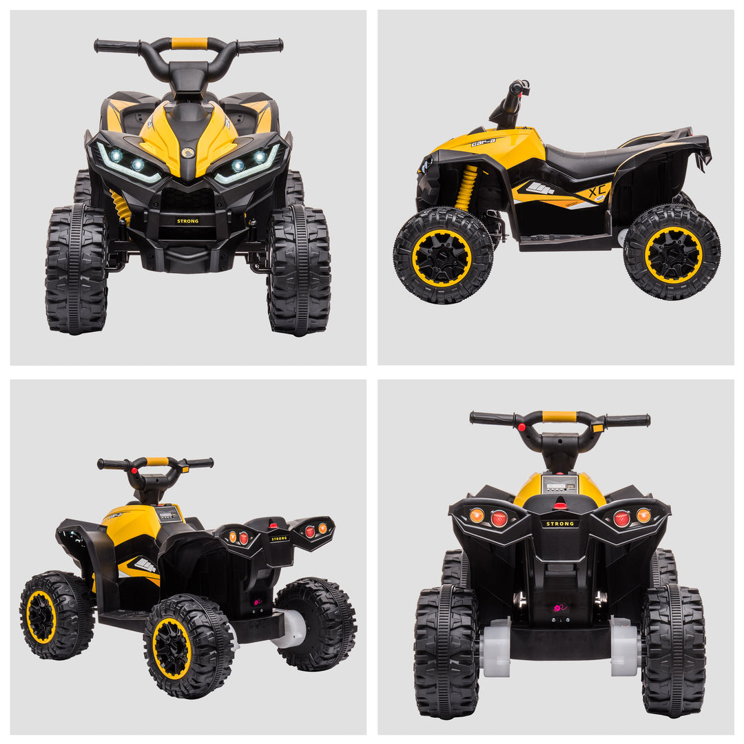 12V Quad Bike with Forward Reverse Functions, Ride on Car ATV Toy with High/Low Speed, Slow Start, Suspension System, Horn, Music, Yellow