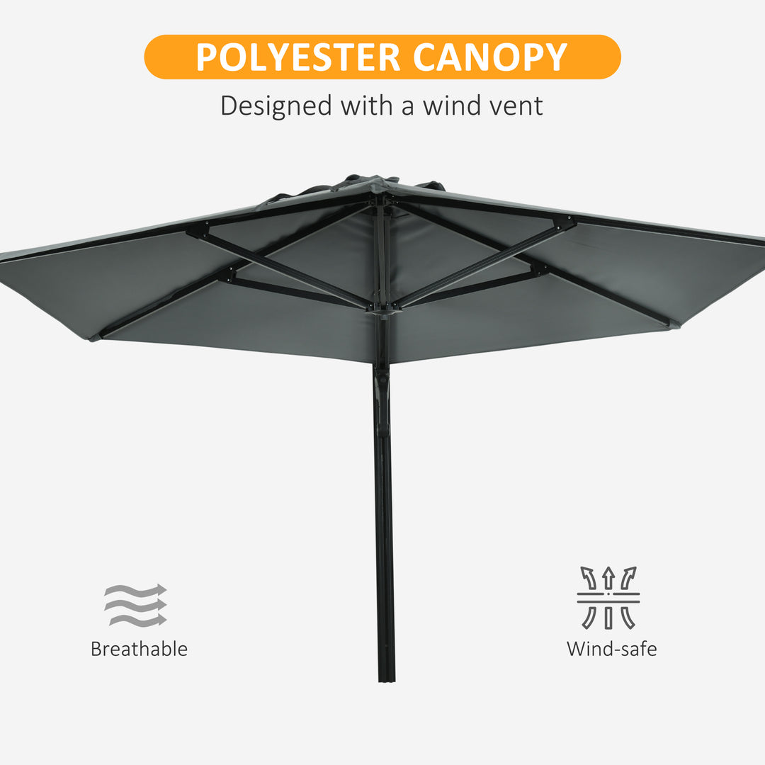 Wall Mounted Parasol, Hand to Push Outdoor Patio Umbrella with 180 Degree Rotatable Canopy for Porch, Deck, Garden, 250 cm, Grey