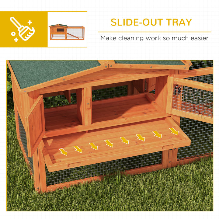 PawHut Rabbit Hutch and Run Outdoor Bunny Cage Wooden Guinea Pig Hide House with Sliding Tray, Hay Rack, Ramp, 156 x 58 x 68cm