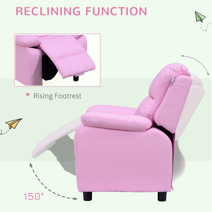 Kids Children Recliner Lounger Armchair Games Chair Sofa Seat PU Leather Look w/ Storage Space on Arms (Pink)
