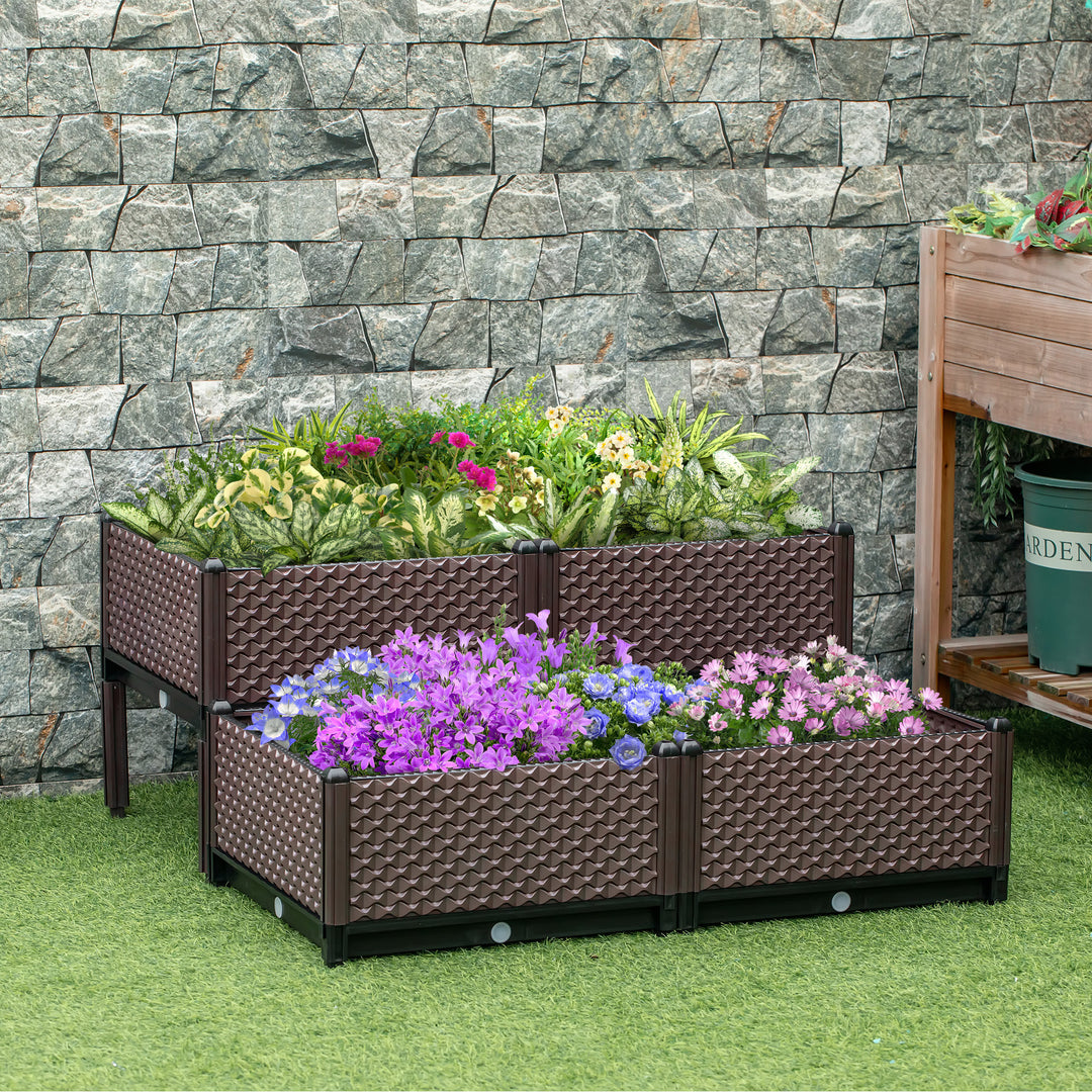 Outsunny 50cm x 50cm x 46.5cm Set of 4 Garden Raised Bed Kit, DIY Elevated Planter Box, Flower Vegetables Planting Container w/ Self-Watering Design