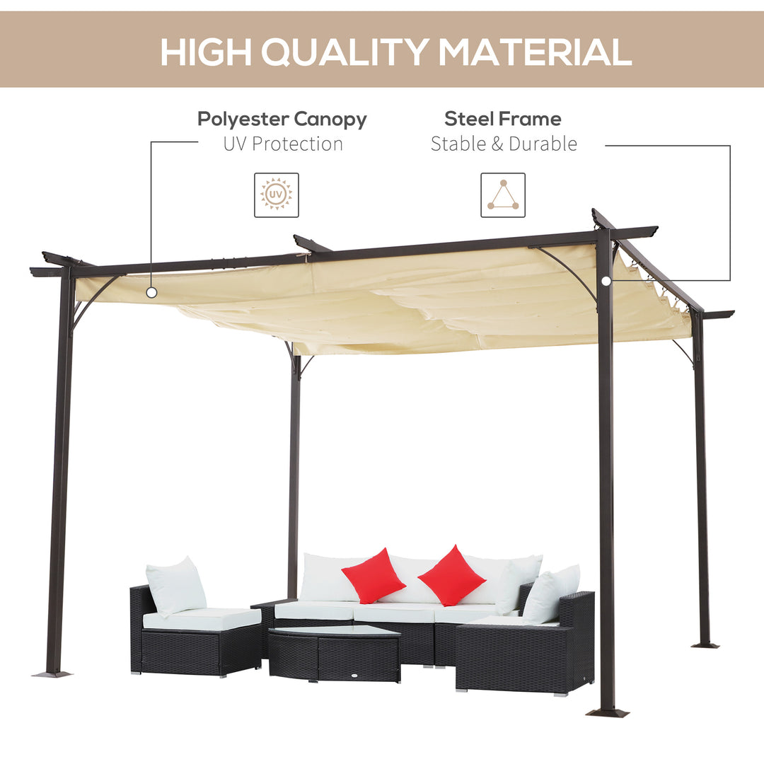 3.5M X 3.5M Metal Pergola Gazebo Awning Retractable Canopy Outdoor Garden Sun Shade Shelter Marquee Party BBQ, Beige