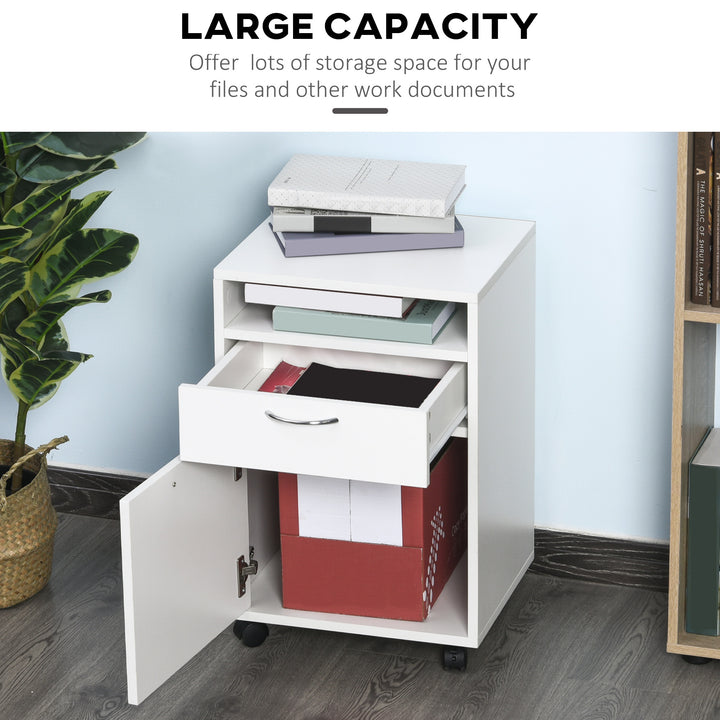 HOMCOM 60cm Storage Cabinet w/ Drawer Open Shelf Metal Handles 4 Wheels Office Home Organiser Mobile Printer White