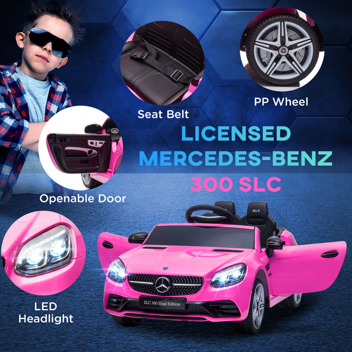 Mercedes Benz SLC 300 Licensed 12V Kids Electric Ride On Car with Parental Remote Two Motor Music Light Suspension Wheel for 3-6 Years Pink