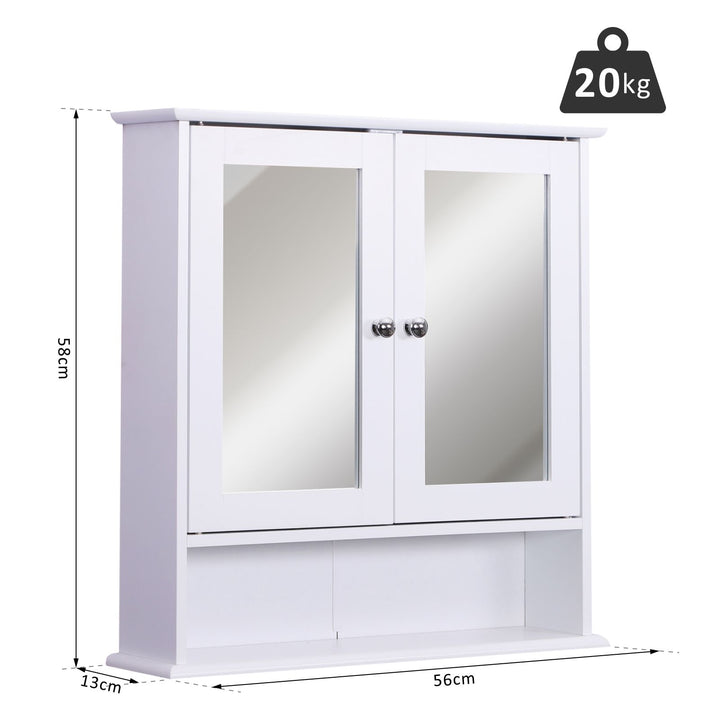 Kleankin Wall-mounted Bathroom Cabinet Mirror Door, 56L x 13W x 58Hcm-White