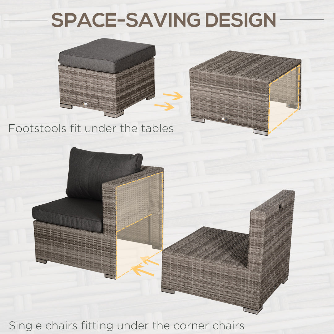 6-Seater Rattan Garden Furniture 6 Seater Sofa & Coffee Table Set Outdoor Patio Furniture Wicker Weave Chair Space-saving Compact, Grey