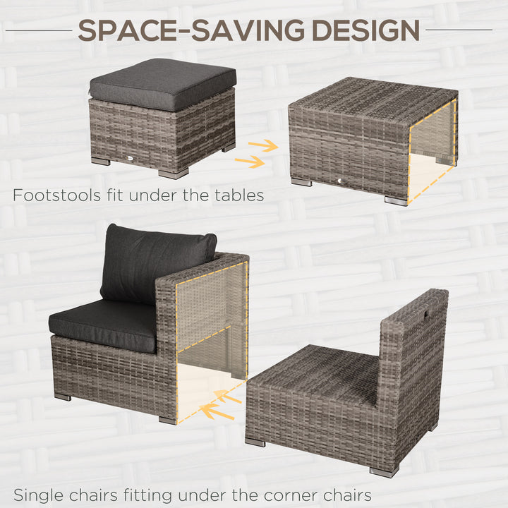 6-Seater Rattan Garden Furniture 6 Seater Sofa & Coffee Table Set Outdoor Patio Furniture Wicker Weave Chair Space-saving Compact, Grey