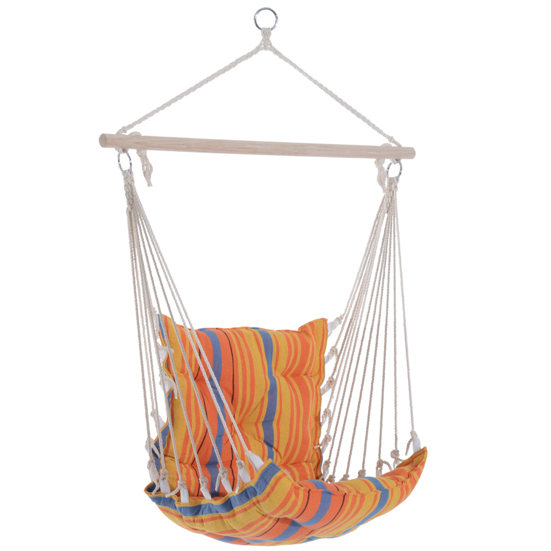 Outsunny Hanging Hammock Chair Cotton Rope Cushioned Chair Garden Yard Patio Swing Seat Wooden Cotton Cloth, Orange