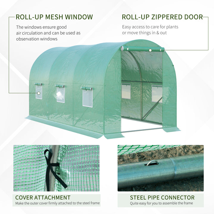 4L x 2W x 2H Polytunnel Greenhouse Garden Flower Vegetable Planter 25mm Diameter Galvanised Steel Frame w/ Zipped Door-Green