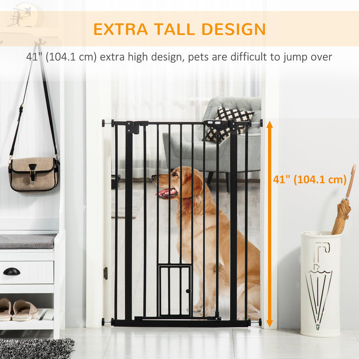 Extra Tall Pet Gate, Indoor Dog Safety Gate, with Cat Flap, Auto Close, 74-101cm Wide - Black