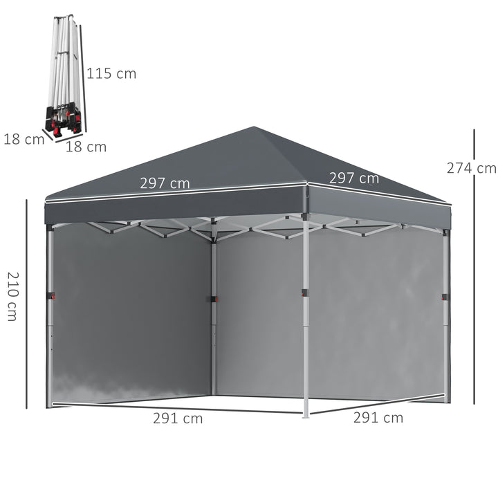 3 x 3 (M) Pop Up Gazebo with 2 Sidewalls, Leg Weight Bags and Carry Bag, Height Adjustable Party Tent Event Shelter for Garden, Dark Grey