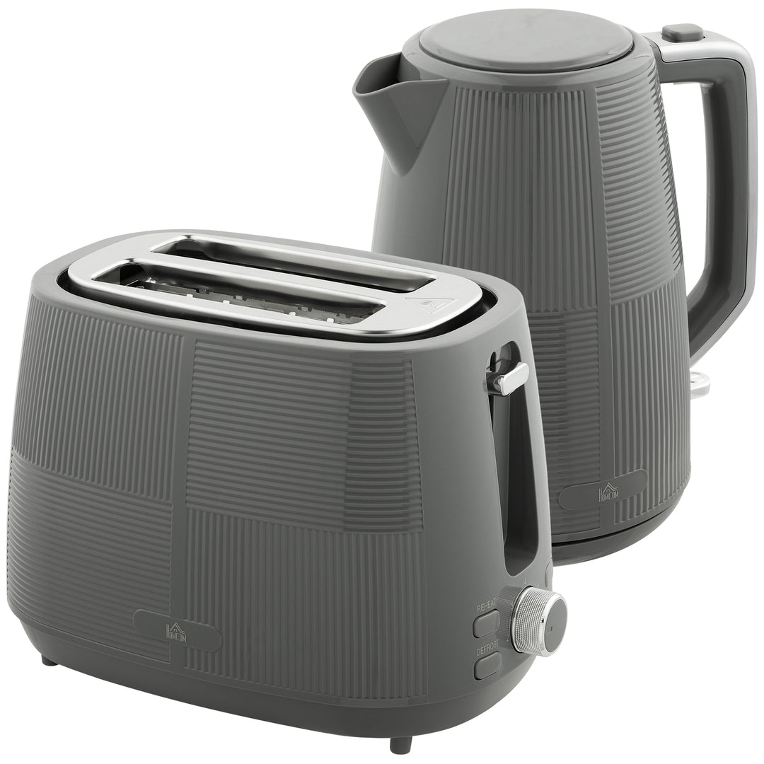 Kettle and Toaster Set, 1.7L 3000W Fast Boil Kettle & 2 Slice Toaster Kitchen Set, Defrost, Reheat, Boil-dry Protection - Grey