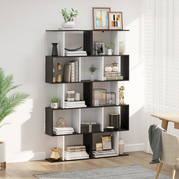 5-tier Bookcase Storage Display Shelving S Shape design Unit Divider Black