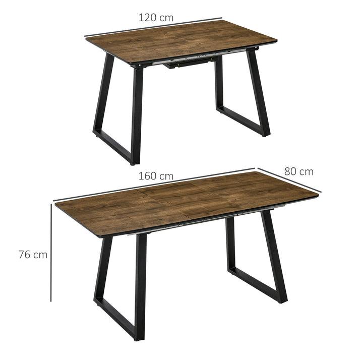 Extendable Dining Table Rectangular Wood Effect Tabletop for 4-6 People with Metal Frame & Hidden Leaves for Kitchen, Dining Room, Living Room