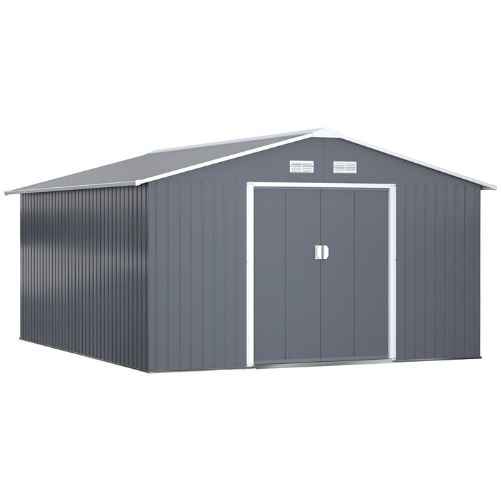 Outsunny 6.5 x 11FT Foundation Ventilation Steel Outdoor Garden Shed Grey