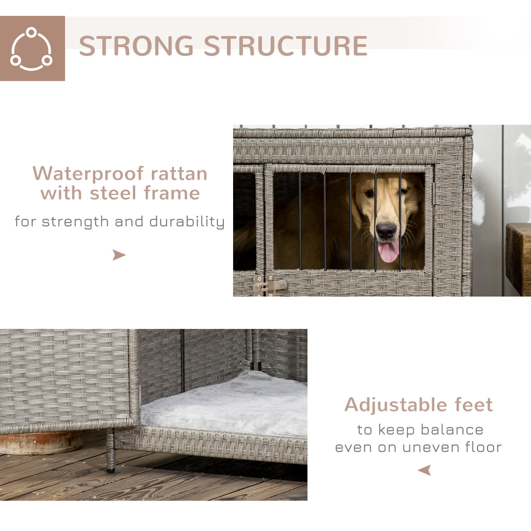 Wicker Dog Cage, Dog Crate with Double Doors and Soft Washable Cushion for Medium to Large Sized Dogs, 85 x 61 x 70 cm