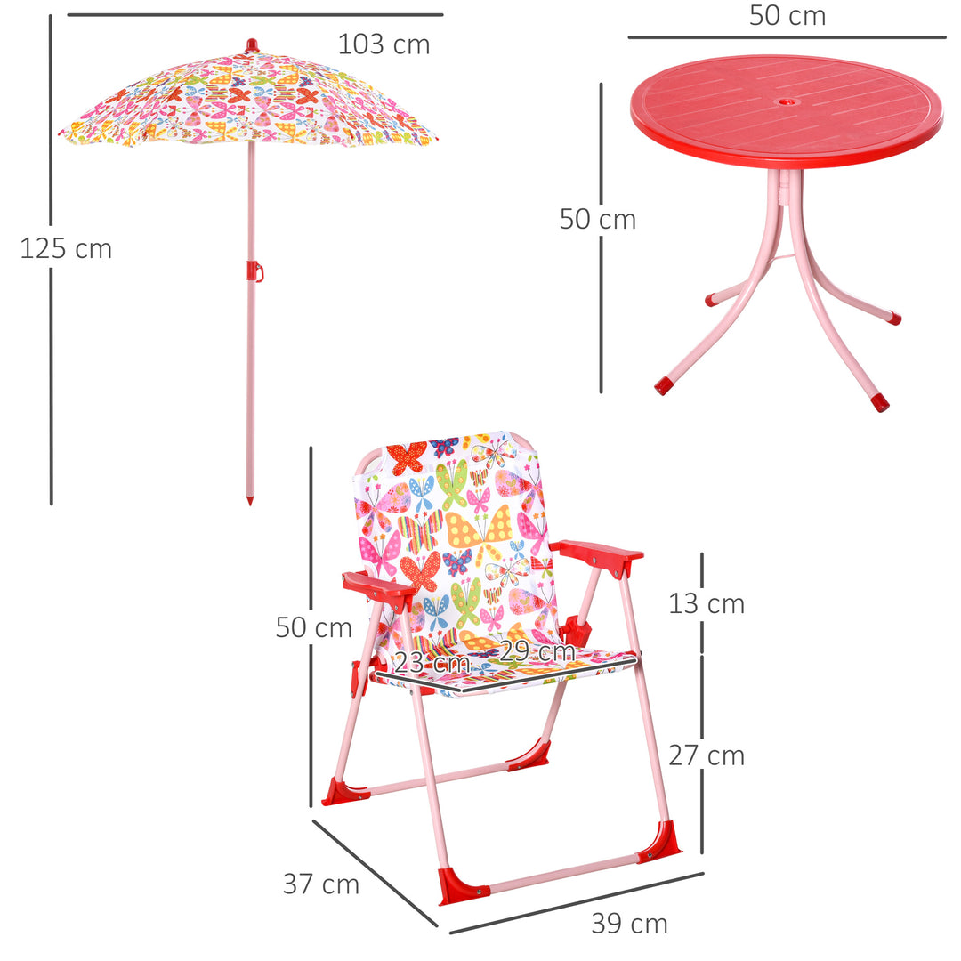 Kids Folding Picnic Table and Chairs Set Color Stripes Outdoor w/ Parasol