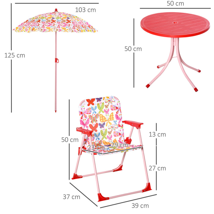 Kids Folding Picnic Table and Chairs Set Color Stripes Outdoor w/ Parasol