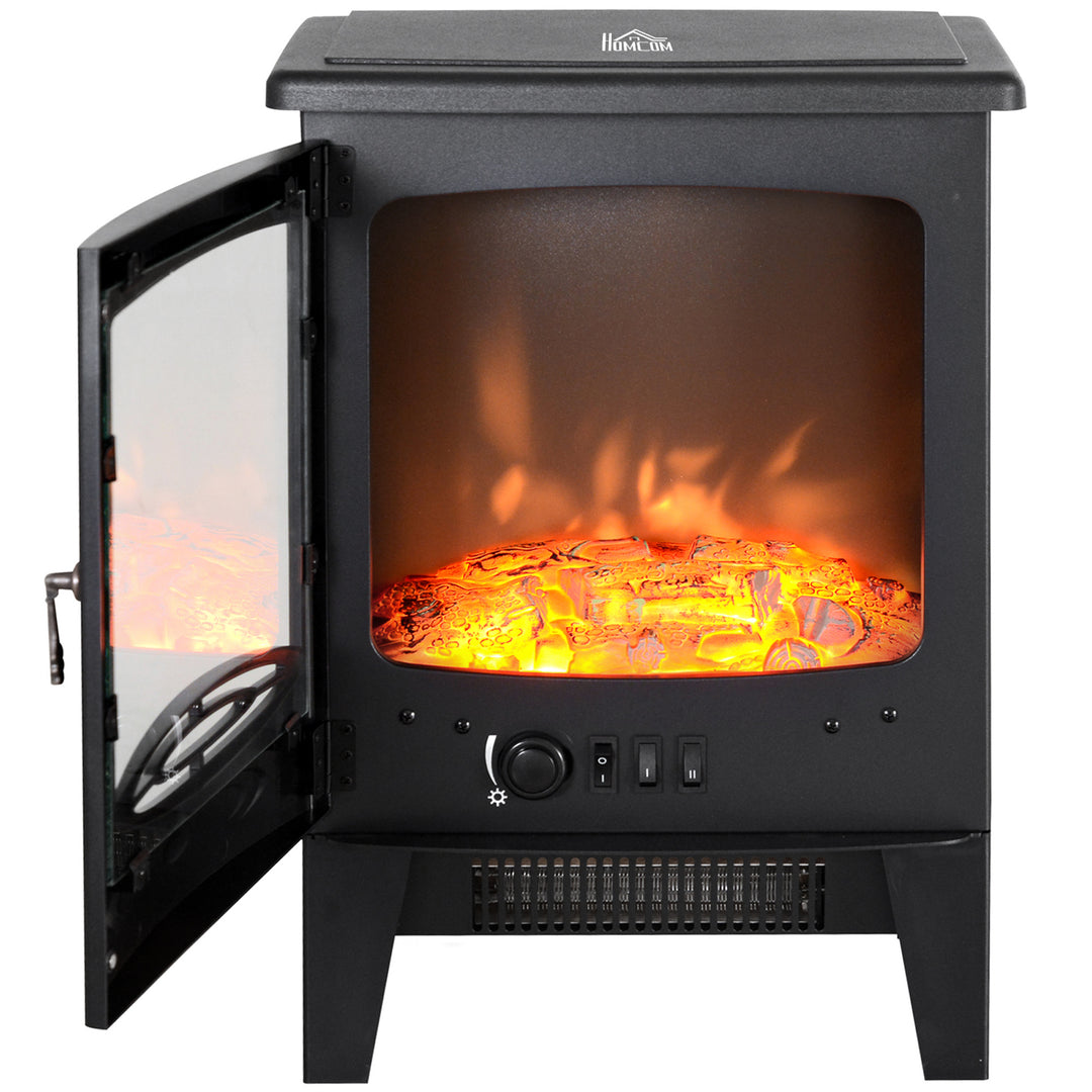 Electric Heater Freestanding Fireplace Artificial Flame Effect w/ Safety Thermostat 950w/1850W Tempered Glass Casing