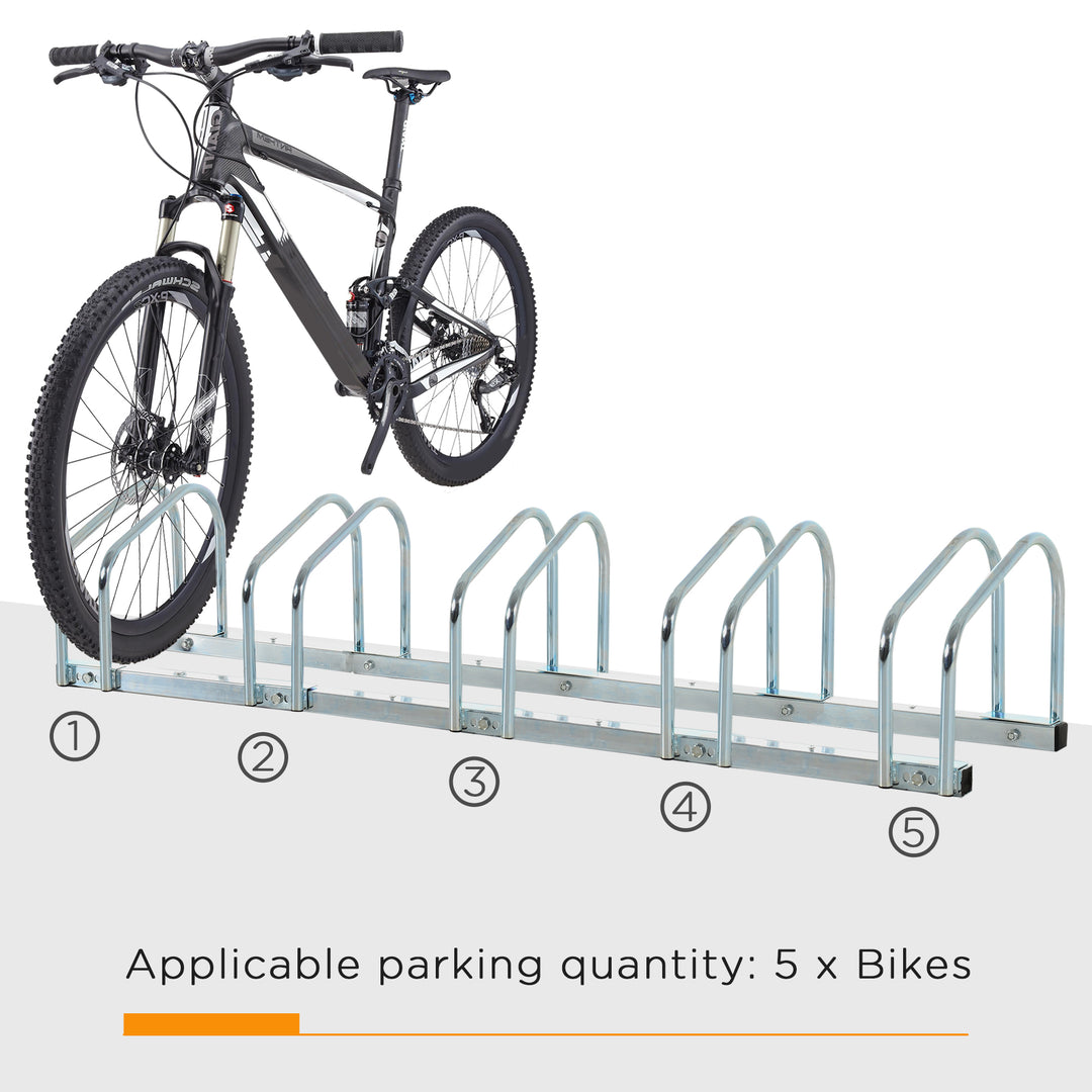 HOMCOM Bike Stand Parking Rack Floor or Wall Mount Bicycle Cycle Storage Locking Stand (5 Racks, Silver)
