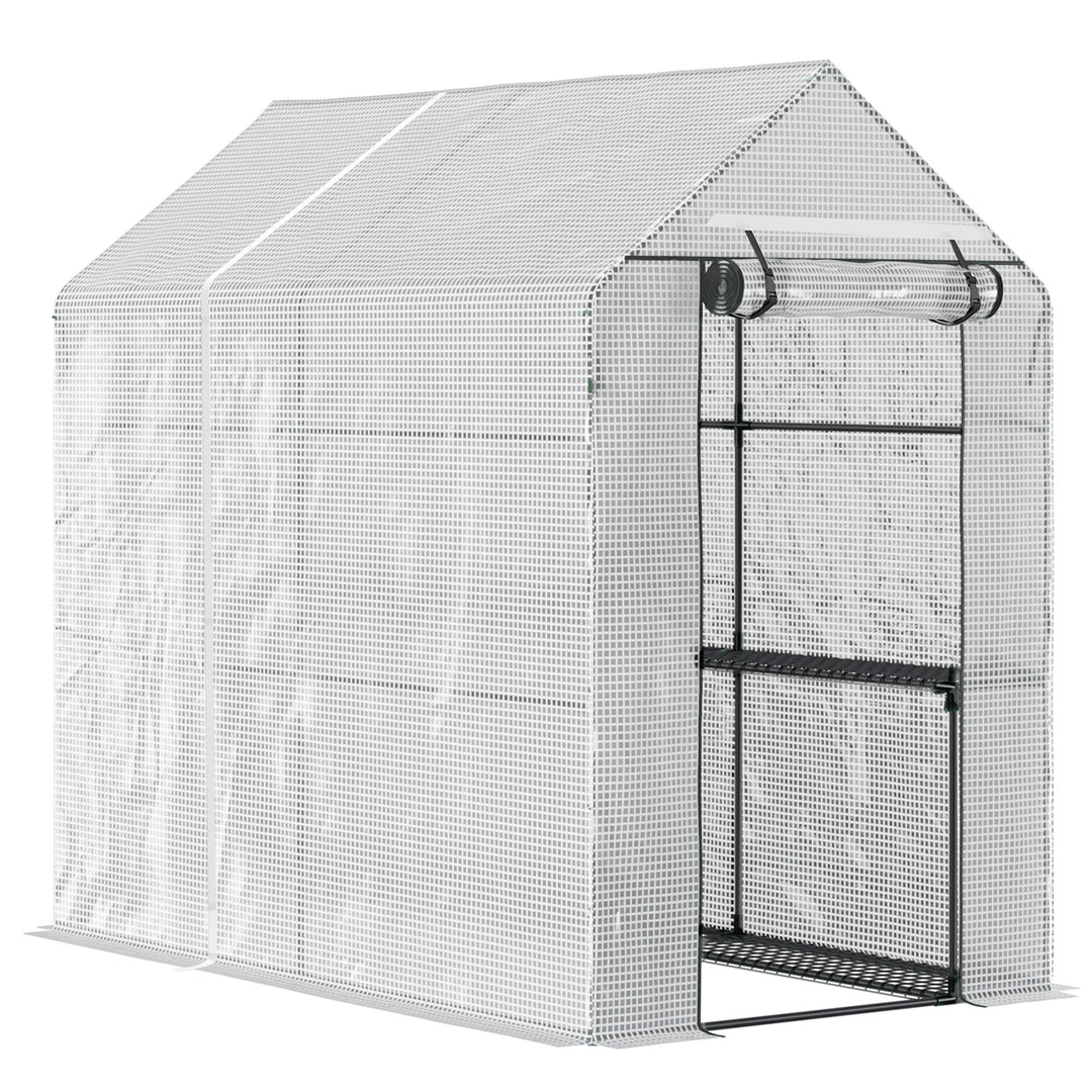 Outsunny Walk in Garden Greenhouse with Shelves Polytunnel Steeple Grow House 186L x 120W 190Hcm White