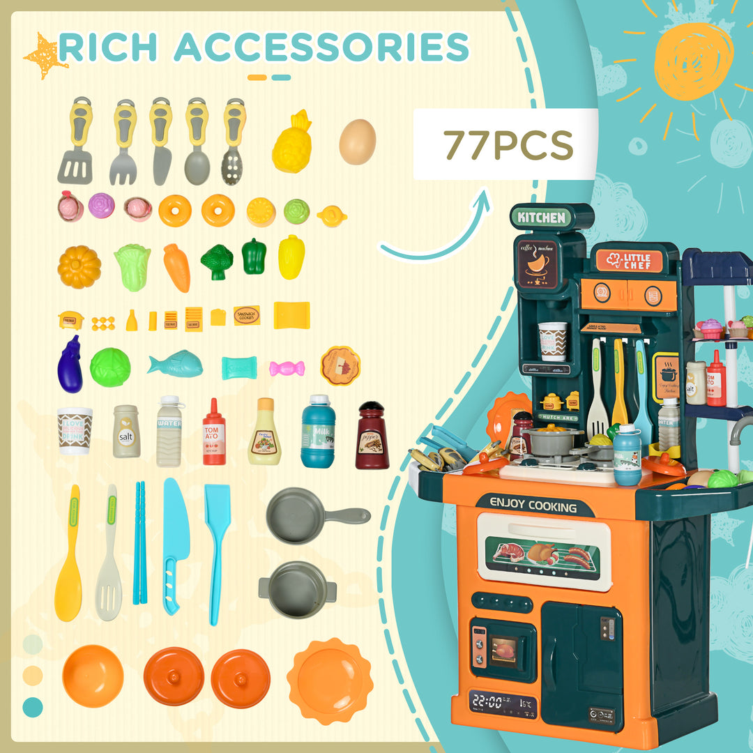 Toy Kitchen, 77 Pieces Kids Play Kitchen Role Playing Game with Sound and Light