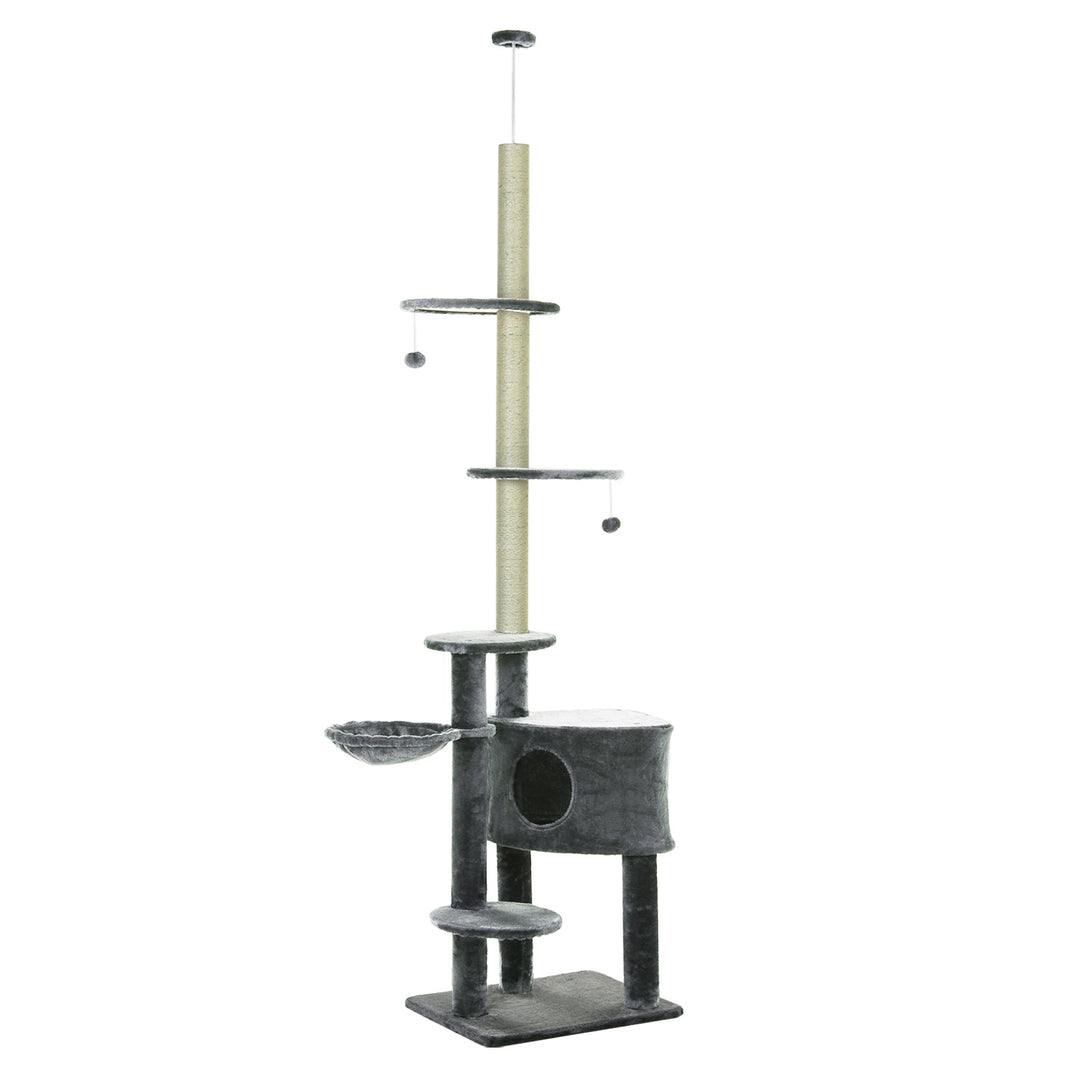 Adjustable Height Floor-To-Ceiling Vertical Cat Tree with Carpeted Platforms, Condo, Sisal Rope Scratching Areas