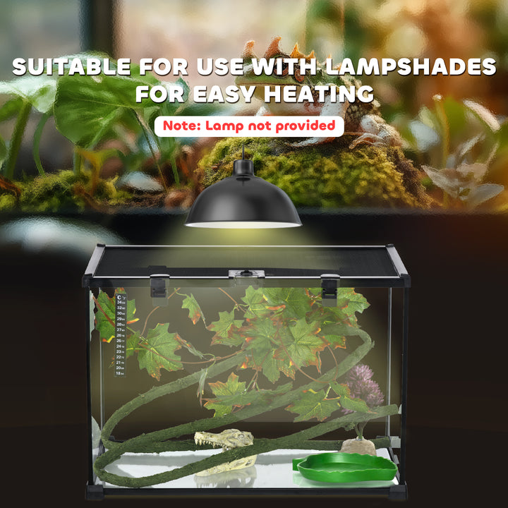 PawHut 50 x 30 x 35 cm Reptile Glass Terrarium, Reptile Breeding Tank, Climbing pet Glass Containers, Arboreal Box, with Strip Patch Thermometer-Black