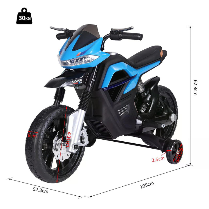 Ride On Kids Electric Motorbike Scooter 6V Battery Powered w/ Brake Lights and Music Blue