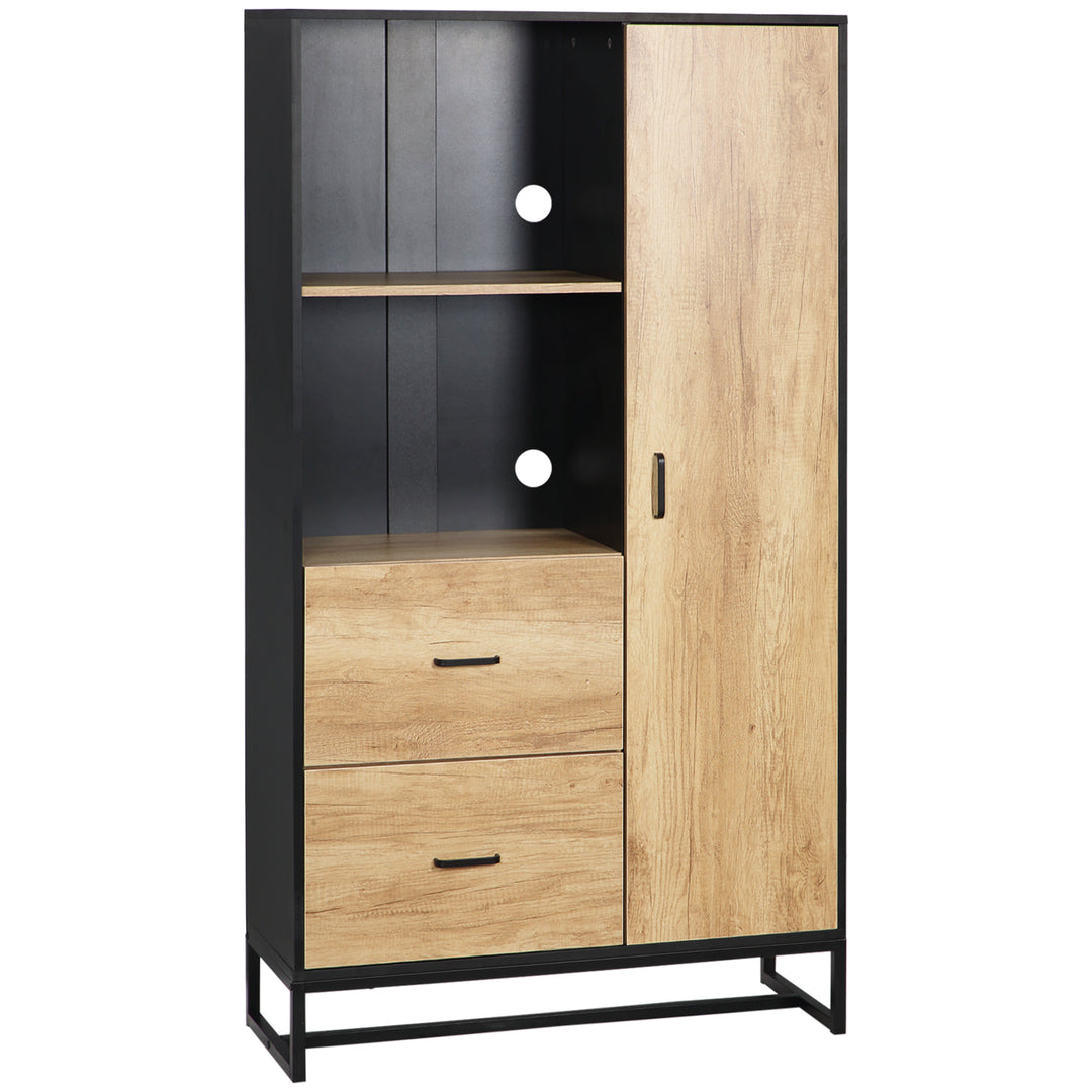 Kitchen Cupboard, Freestanding Storage Cabinet with Soft Close Door, Natural and Black