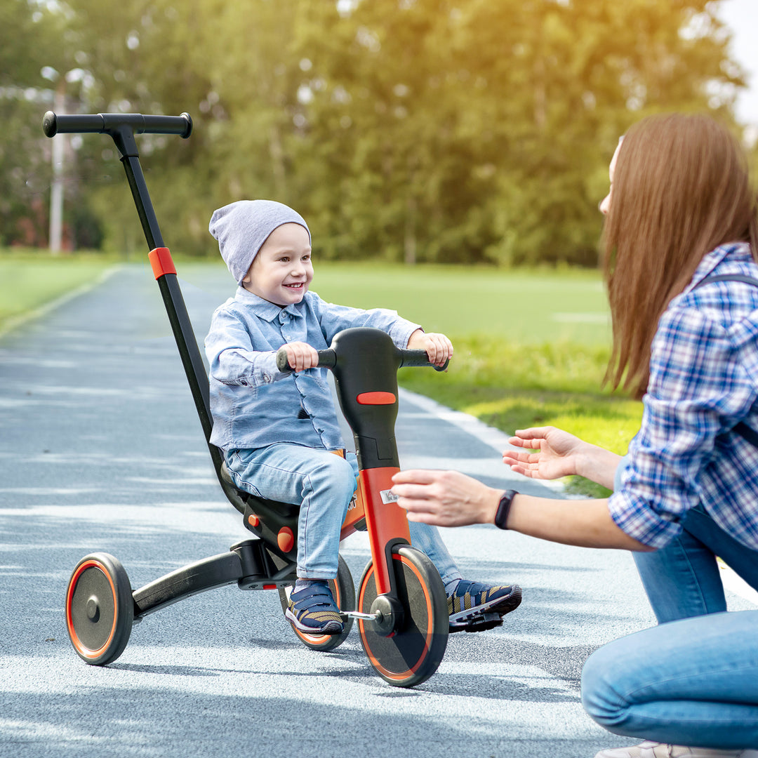 4-in-1 Tricycle for Kids, Baby Trike with Adjustable Push Handle, 18-60 Months, Red