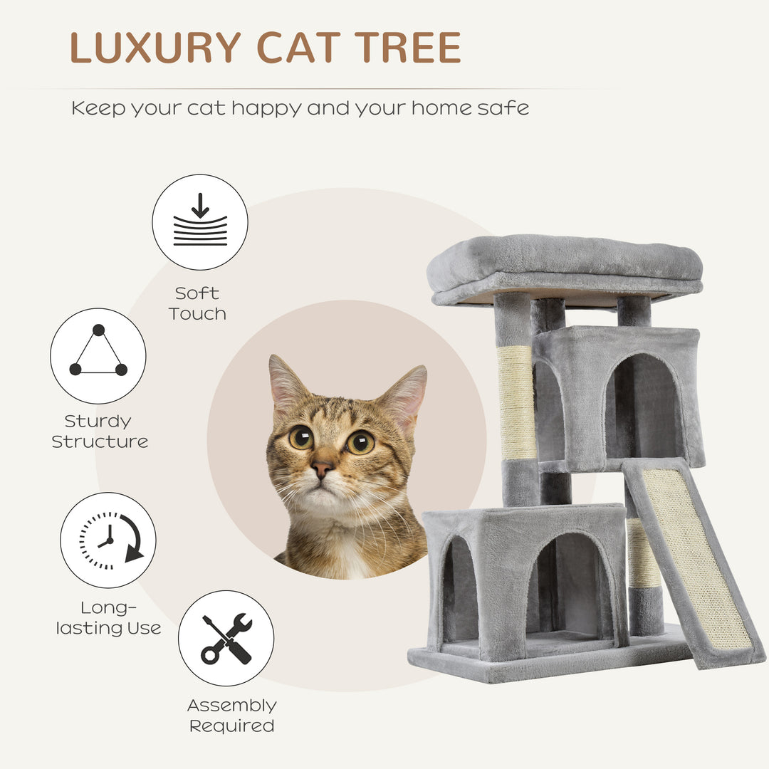 PawHut Cats 3-Tier Sisal Rope Leisure Tree Light Grey