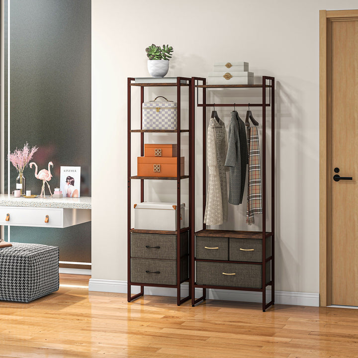 Industrial Bookcase with 2 Fabric Drawers and Metal Frame