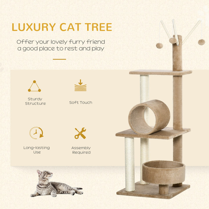 Cat Tree Tower Scratching Post Interactive Ball Toy Brown