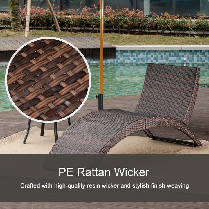Outsunny Garden Patio Rattan Wicker Folding Sun Lounger Recliner Bed Chair with Cushion for Outdoor, Mixed Brown, White