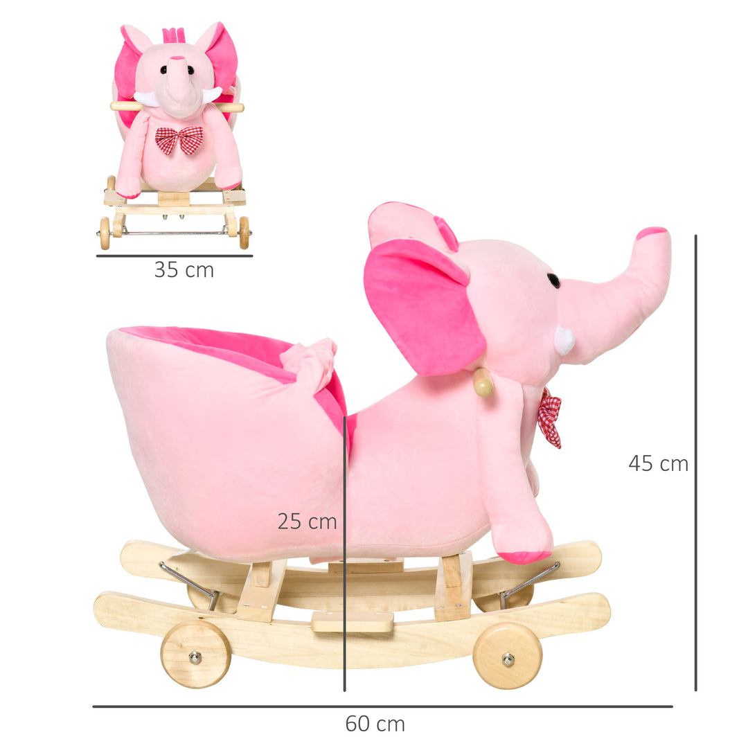 Plush Baby Ride on Rocking Horse Elephant Rocker with Wheels Wooden Toy for Kids 32 Songs (Pink)