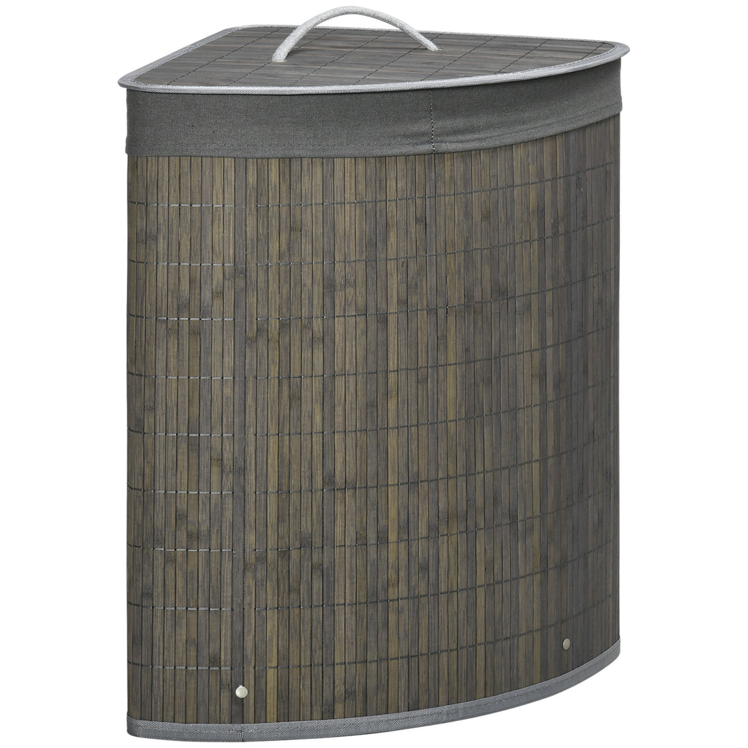 HOMCOM Bamboo Laundry Basket with Lid, 55 Litres Laundry Hamper with Removable Washable Lining,  Corner Washing Baskets, 38 x 38 x 57cm, Grey