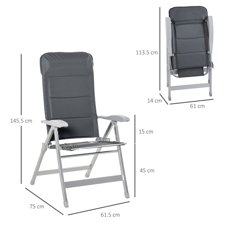 2 Pcs Patio Folding Dining Chair w/ Adjustable Back &amp; Armrest Portable for Camping Garden Pool Beach Deck Grey