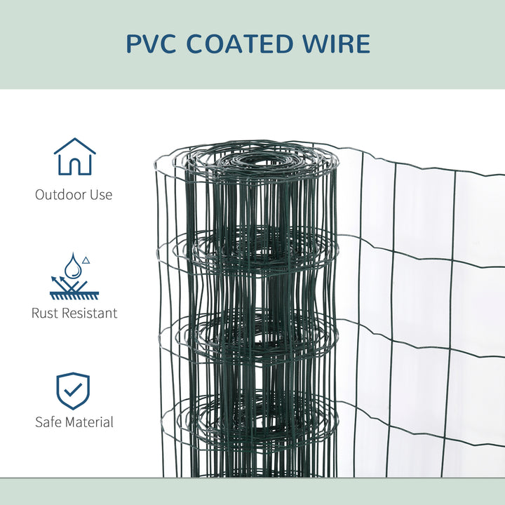 PawHut 1m x 10m Chicken Wire Mesh, Foldable PVC Coated Welded Garden Fence, Roll Poultry Netting, for Rabbit, Green